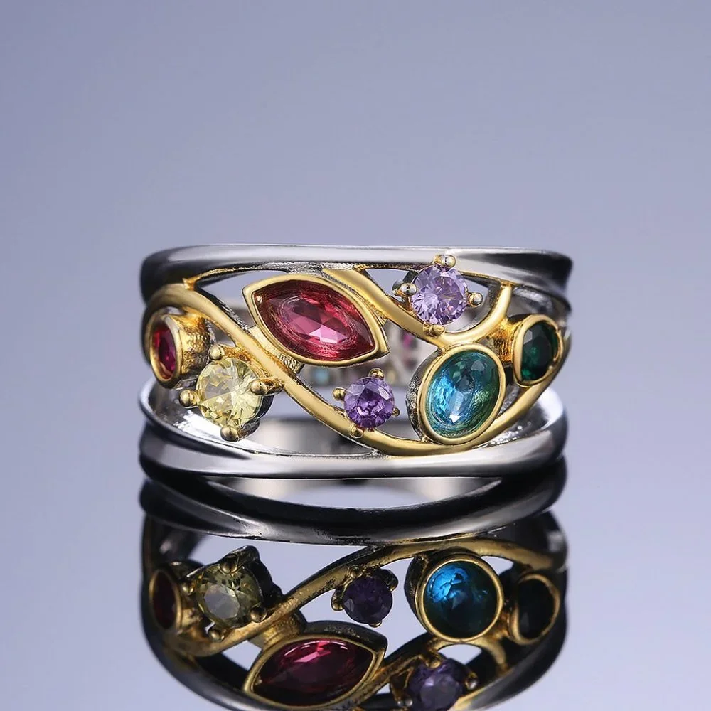 🍁 Colorful Stones Zircon Stackable Wave Fashion Rings for Women, PD452